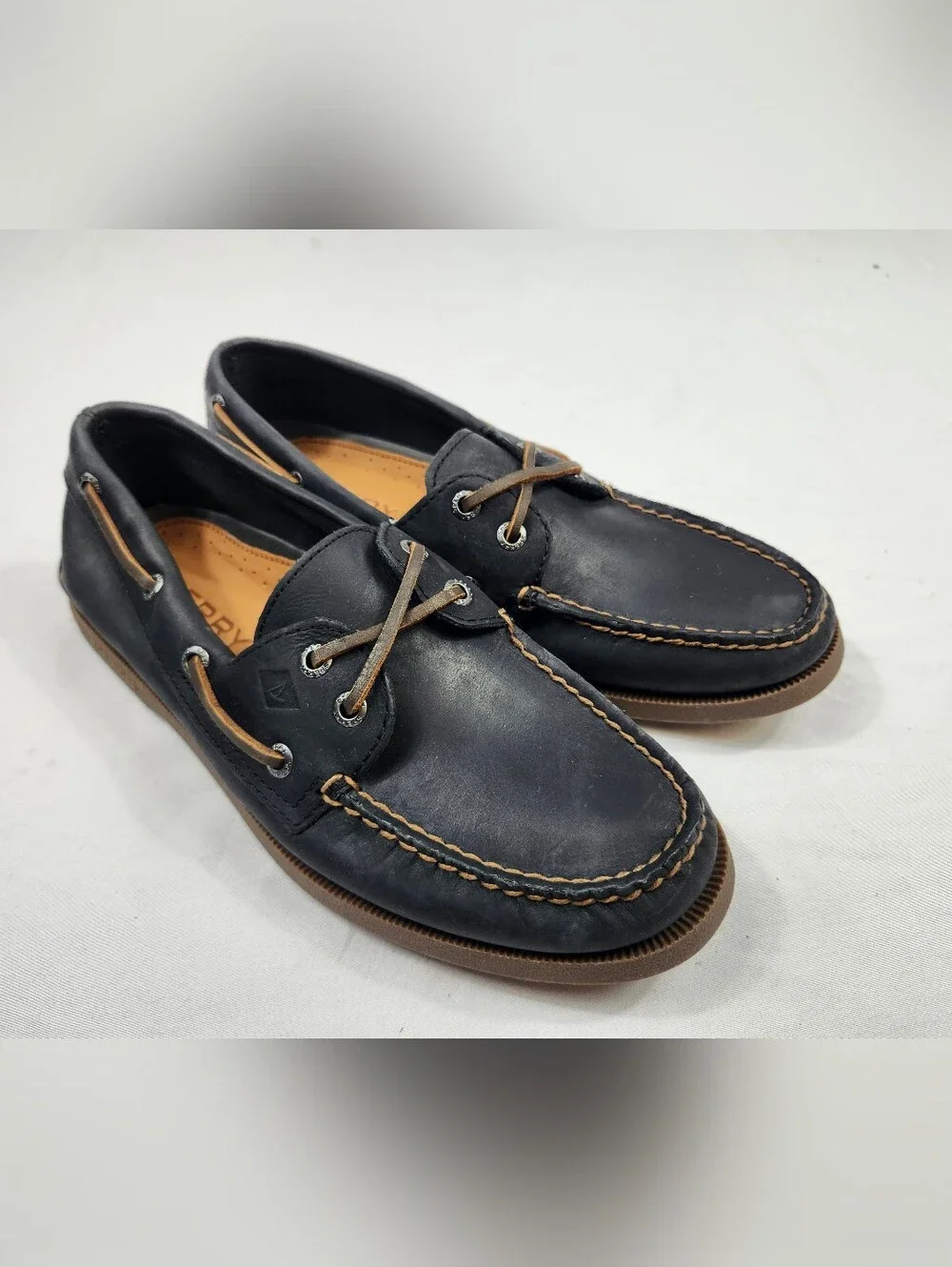 Sperry Topsider Men's 7 M Black Leather Slip On Boat Shoes Non Marking NEW